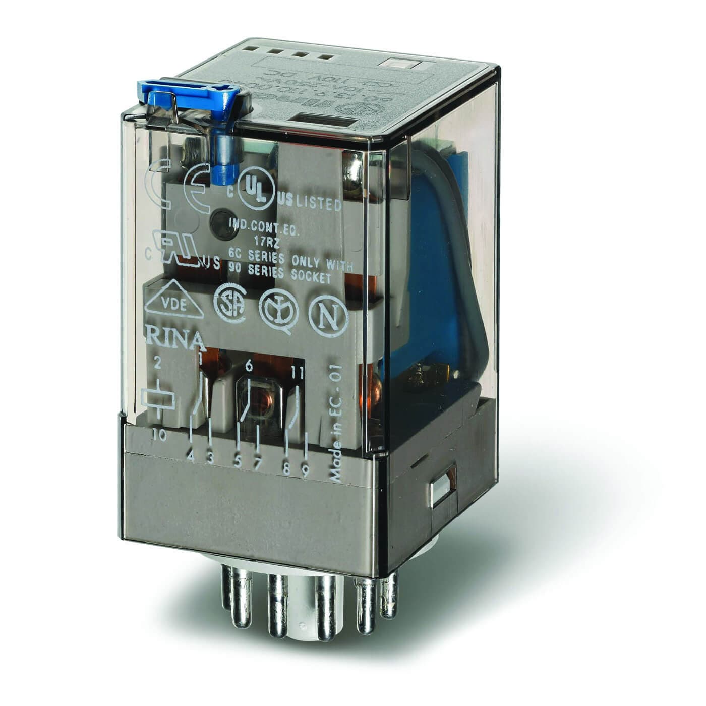 Finder 3PDT Plug-In Relay, 48 VDC Coil, 10A,60.13.9.048.0040